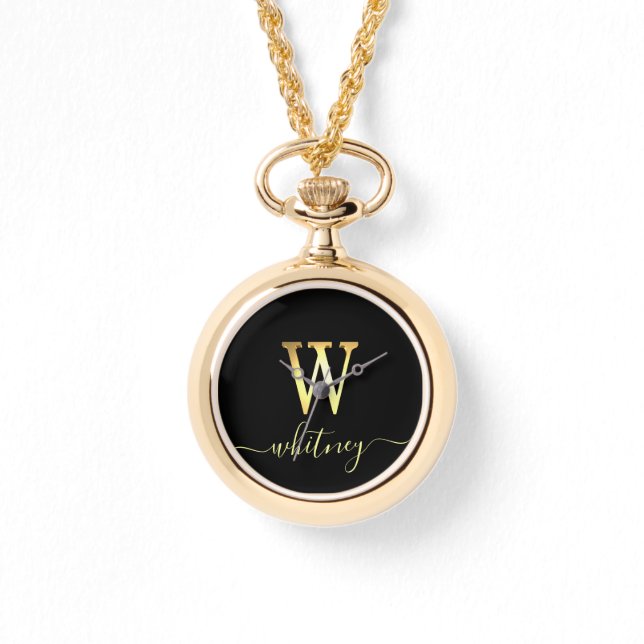 Elegant Gold Custom Monogram W Name Watch (Front)