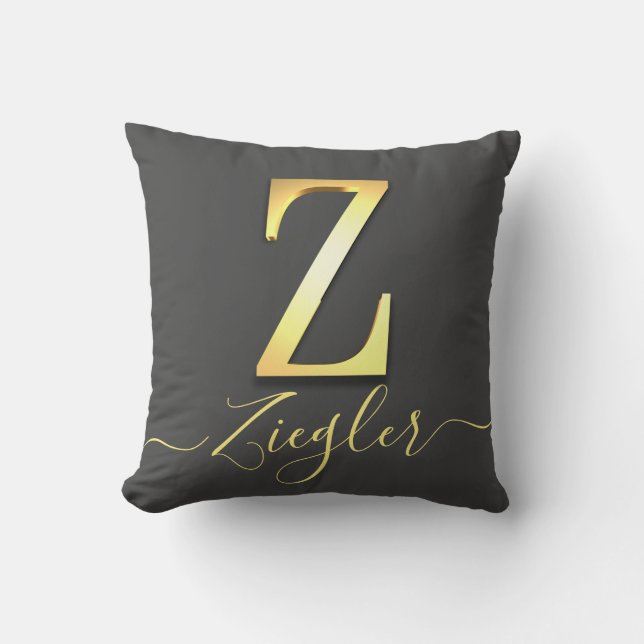 Elegant Gold Custom Monogram Z Name Throw Pillow (Front)