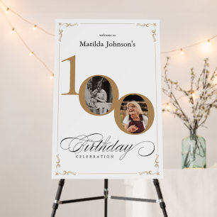 Elegant Gold Custom Photo 100th Birthday Welcome Foam Board