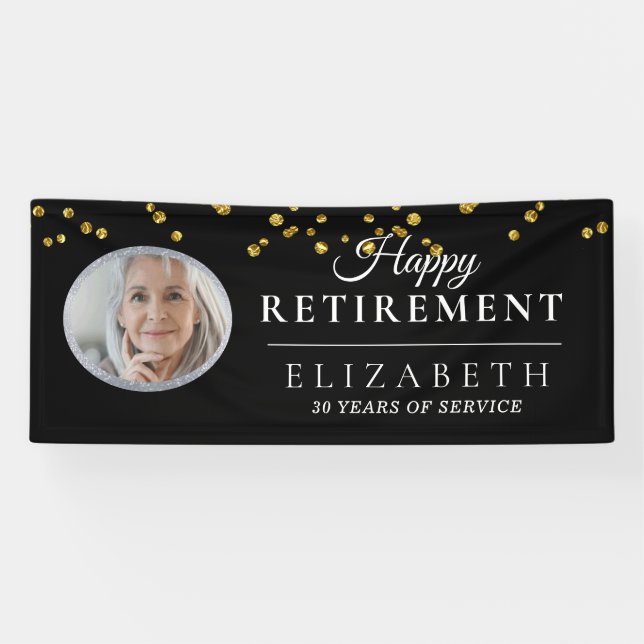 Elegant Gold Custom Photo Retirement Party Banner (Horizontal)