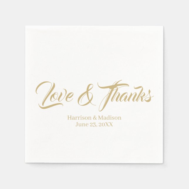Elegant gold custom script Love & Thanks wedding Napkins (Front)