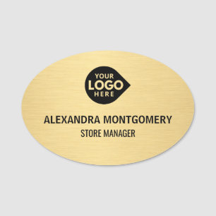 Elegant Gold Custom Your Logo Here Employee  Name Tag