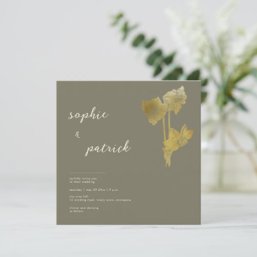 Elegant Gold Daffodils Modern Spring Wedding Invitation