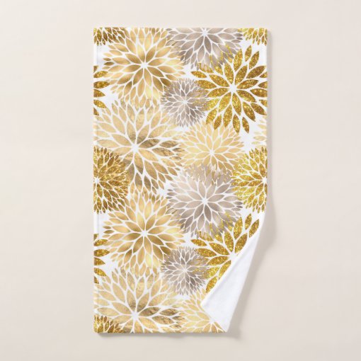 Elegant Gold Dahlia Floral Bath Towel Set | Zazzle