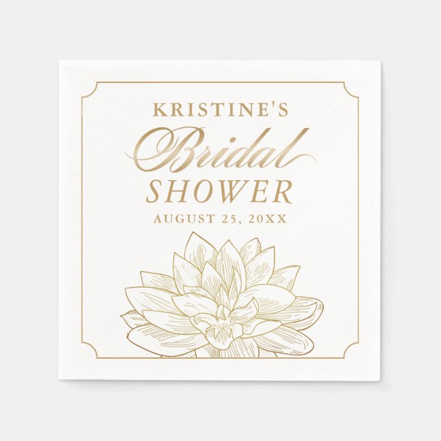 Elegant Gold Dahlia Floral Bridal Shower Napkins (Front)