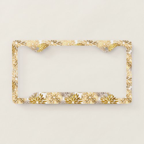 Elegant Gold Dahlia Floral License Plate Frame