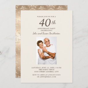 Elegant Gold Damask 40th Wedding Anniversary Photo Invitation