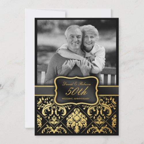 Elegant Gold Damask 50th Wedding Anniversary Custom Announcement