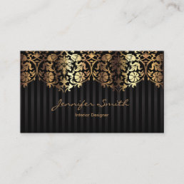 Elegant Gold Damask Black Template Business Card