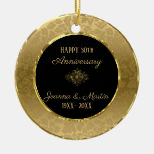 Elegant Gold Damask Ceramic Ornament