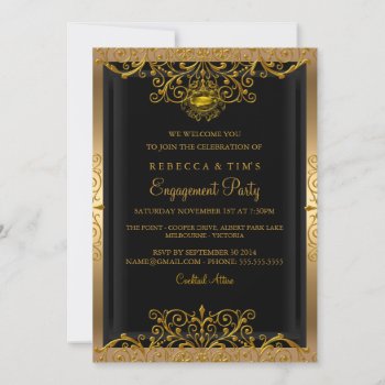 Elegant Gold Damask Engagement Party Invitation by ExclusiveZazzle at Zazzle