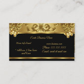 Elegant Gold Damask Floral Butterflies On Black 2 Business Card (Back)