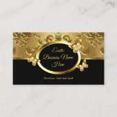 Elegant Gold Damask Floral Butterflies On Black 2 Business Card (Front)