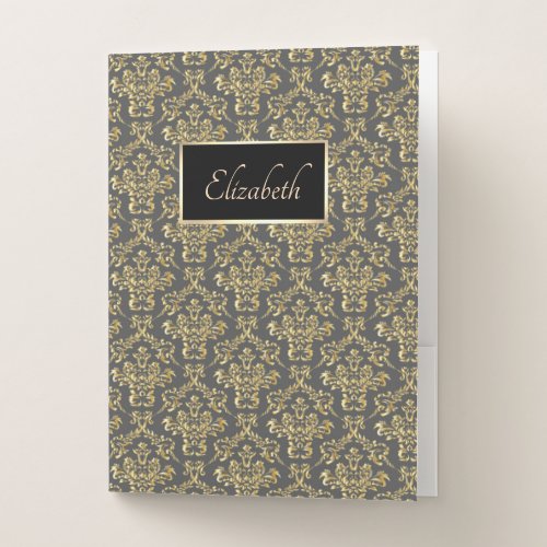 Elegant Gold Damask  Frame Personalized Pocket Folder