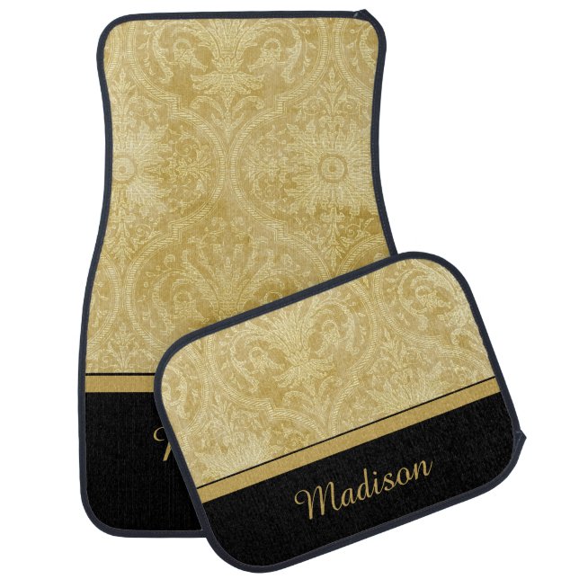 Elegant Gold Damask Monogrammed Car Mats (Set)