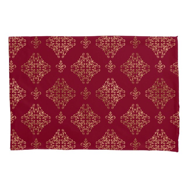 Elegant Gold Damask On Burgundy  Pillow Case (Front)