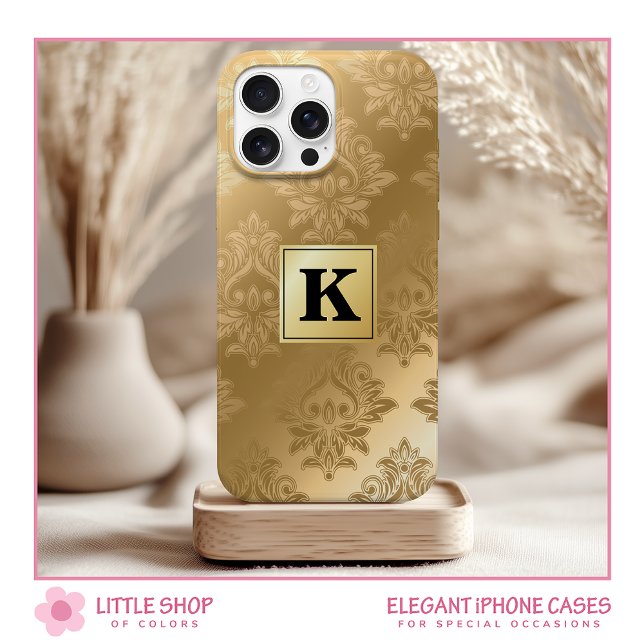 Elegant Gold Damask Pattern Monogram Iphone Case (Creator Uploaded)