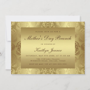 Elegant Gold Damask Pattern Mother's Day Brunch Invitation