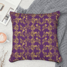 Elegant Gold Damask swirl Floral on purple