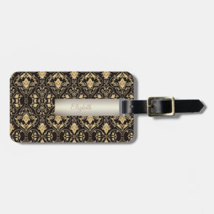 Elegant Gold Damask, Swirls - Personalized Luggage Tag