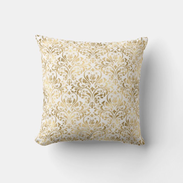 Elegant Gold Damask Throw Pillow (Front)