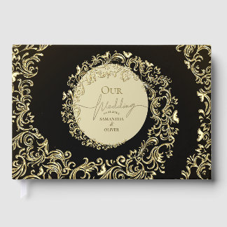 Elegant Gold Damask Wedding Guest Book
