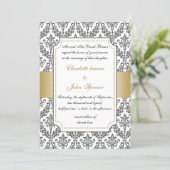 elegant gold ,damask wedding invitation (Standing Front)