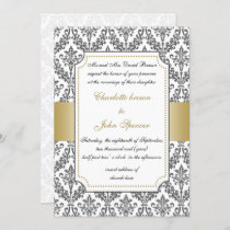 elegant gold ,damask wedding invitation
