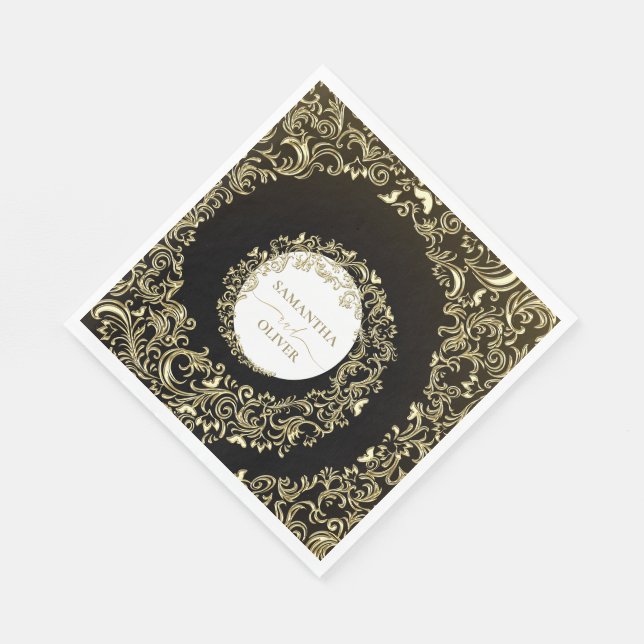 Elegant Gold Damask Wedding Napkins (Corner)