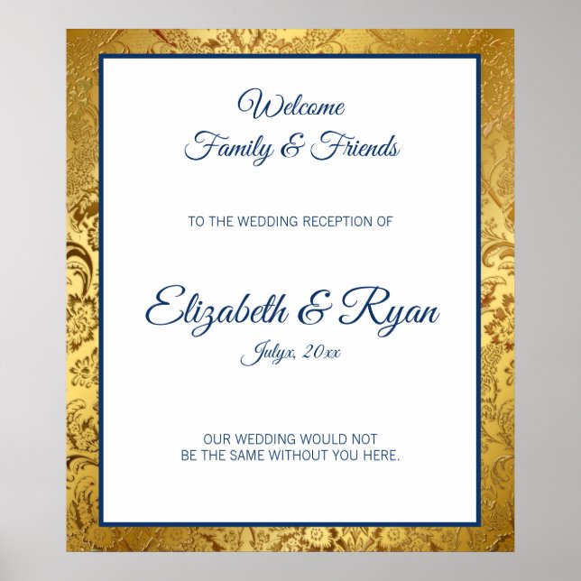 Elegant Gold Damask Wedding Welcome Poster (Front)