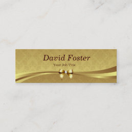 Elegant Gold Damask with Shiny Diamond Ribbon Bow Mini Business Card