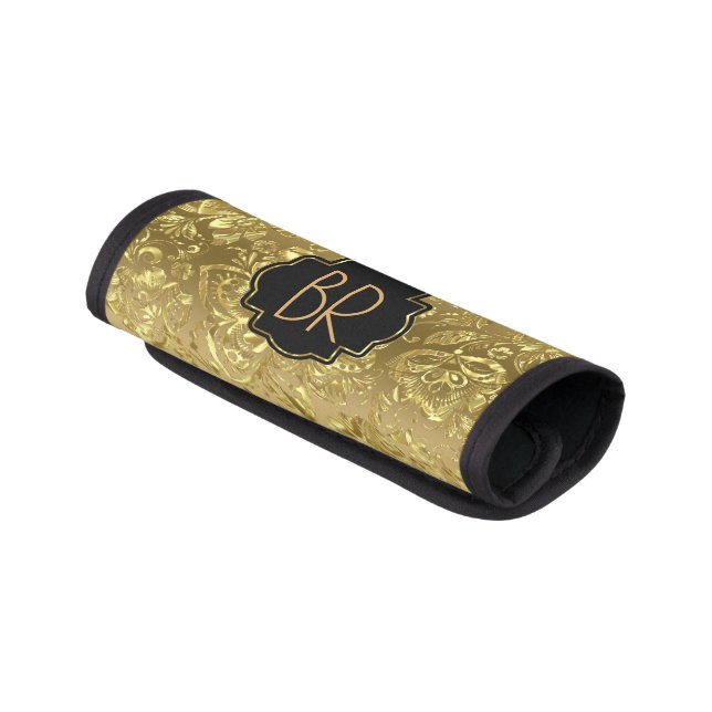 Elegant Gold Damasks On Gold Background Luggage Handle Wrap (Angled)