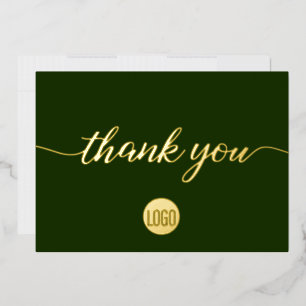 Elegant Gold dark green Business Thank you   Foil Holiday Card