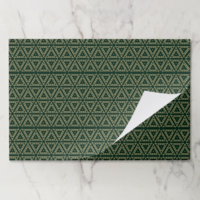 Elegant gold dark green geometric pattern placemat (Folded)