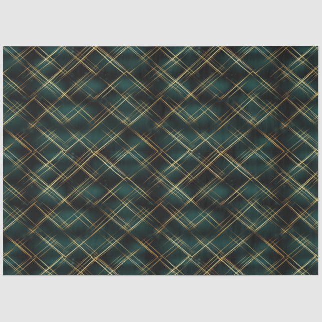 Elegant Gold & Dark Green Tartan Plaid Christmas  Tissue Paper (Front)