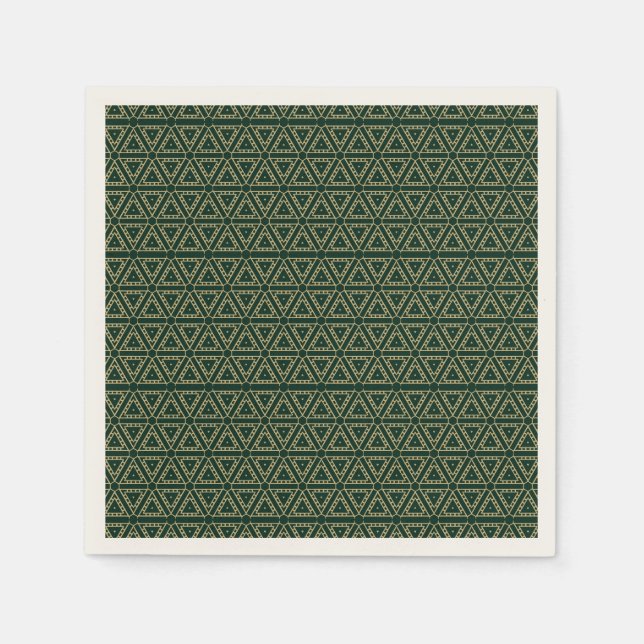 Elegant gold dark pine green geometric pattern napkins (Front)