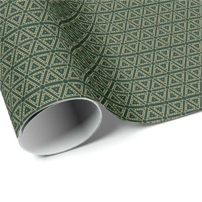 Elegant gold dark pine green geometric pattern wrapping paper (Roll Corner)