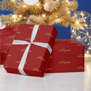 Elegant Gold Dark Red custom script name chic  Wrapping Paper