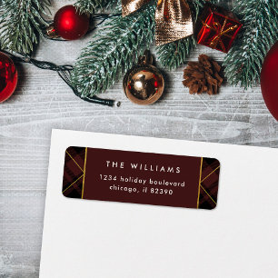 Elegant Gold & Dark Red Tartan Return Address Label
