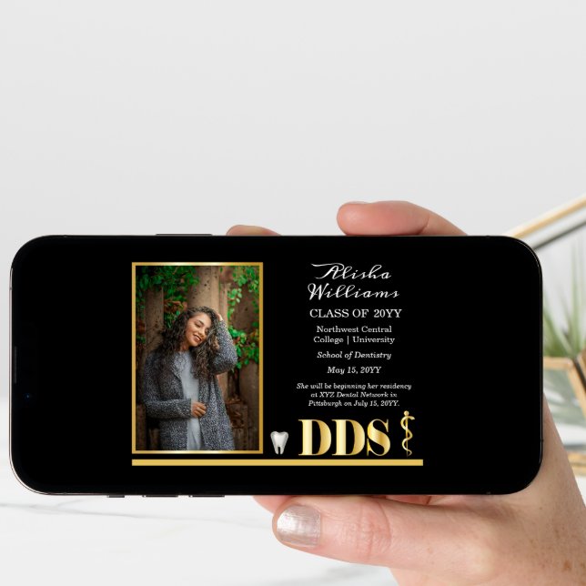 Elegant Gold DDS Asclepius Dentist Graduation Announcement (Front Digital)
