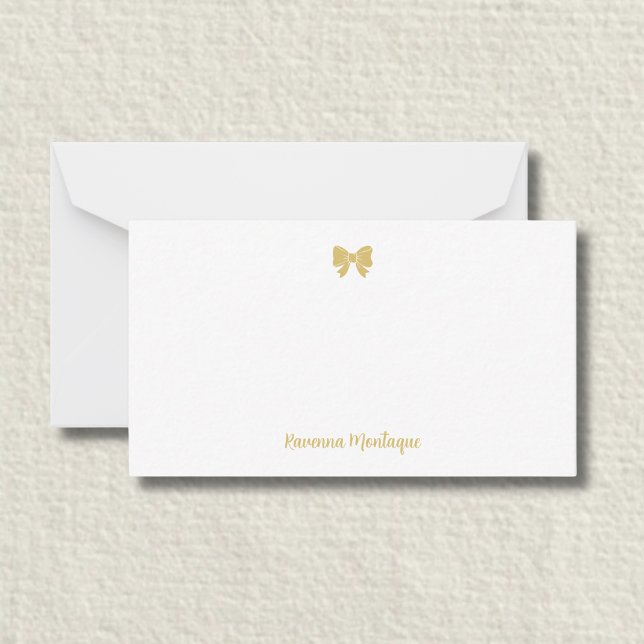 Elegant Gold Decorative Bow Handwritten Name  Note Card (Creator Uploaded)