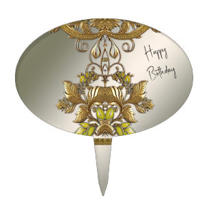 Elegant Gold Decorative Floral Cake Topper