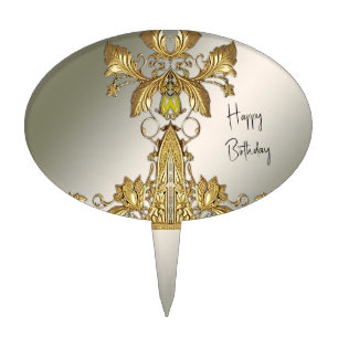 Elegant Gold Decorative Floral Cake Topper
