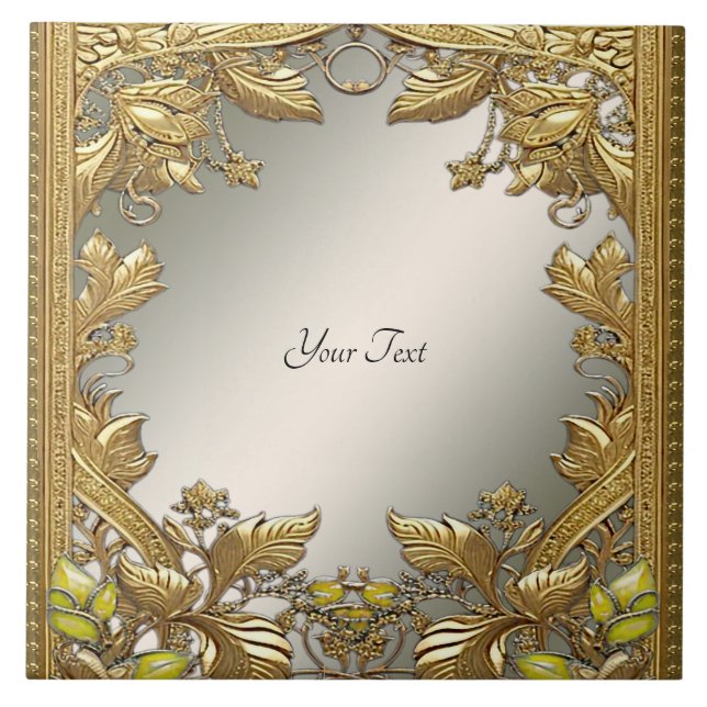 Elegant Gold Decorative Floral Ceramic Tile (Front)