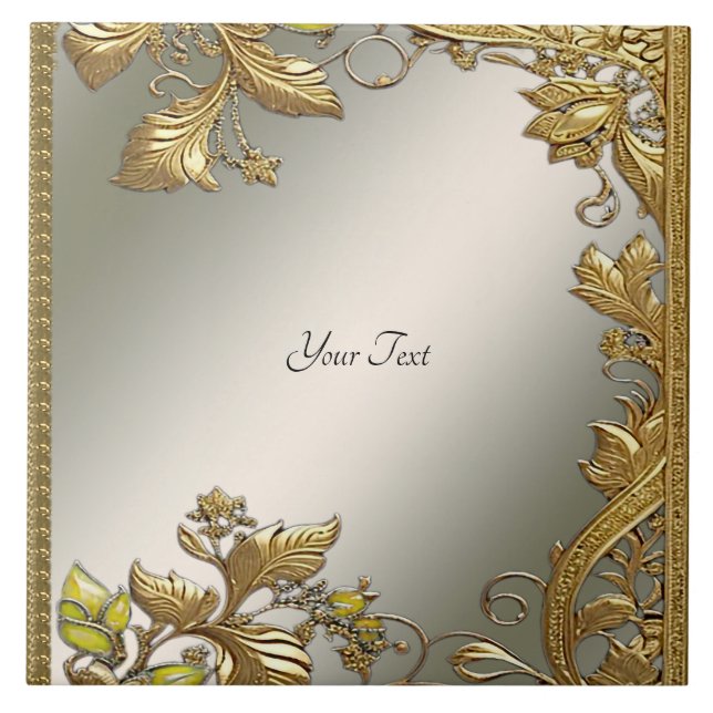 Elegant Gold Decorative Floral Ceramic Tile (Front)