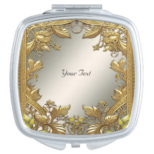 Elegant Gold Decorative Floral Compact Mirror