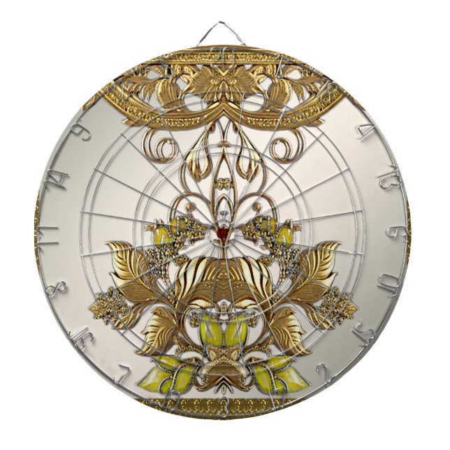 Elegant Gold Decorative Floral Dartboard (Front)