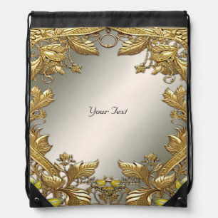 Elegant Gold Decorative Floral Drawstring Backpack