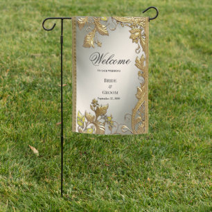 Elegant Gold Decorative Floral Garden Flag