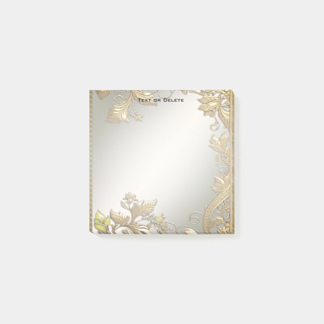 Elegant Gold Decorative Floral Post it Notes (Front)